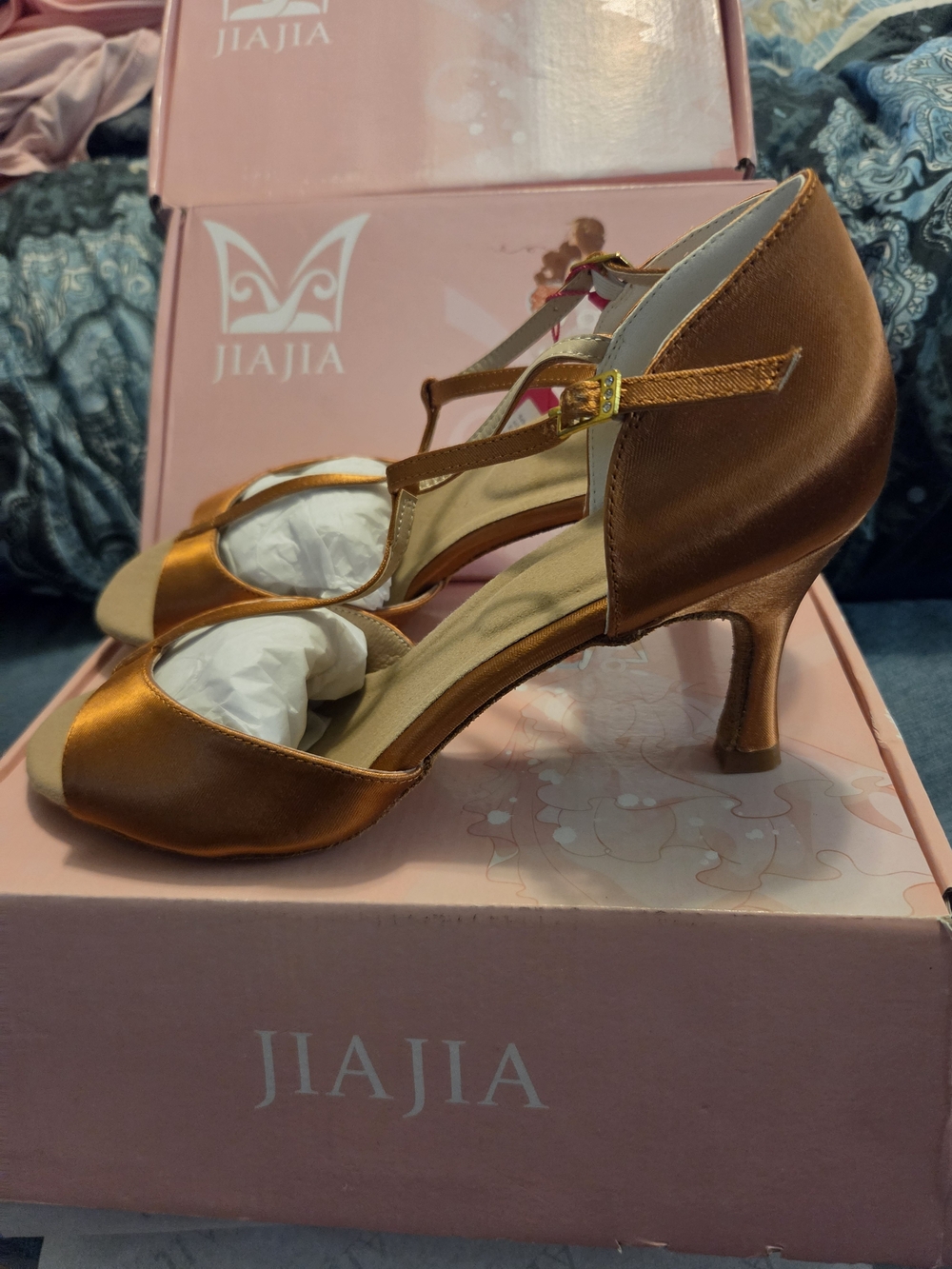 Women's Metallic Copper Satin Strappy Dance Heels - Picture 2 of 11
